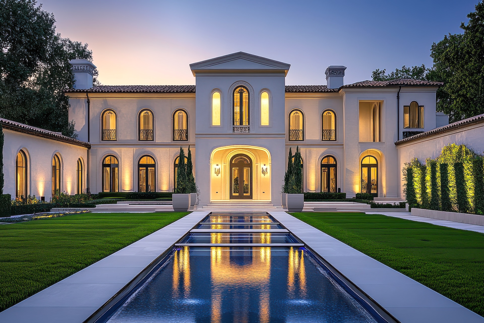Courtyard Estate Mansion at Night